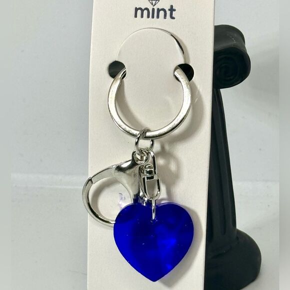 Blue Crystal Heart Keychain Charm - Silver Accent - Picture 6 of 6